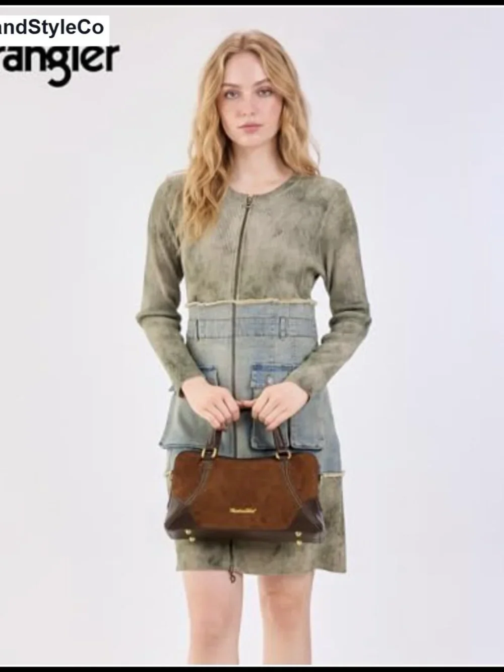 Faux Suede Satchel Crossbody Bag Western Whipstitch Top Handle